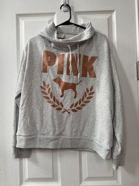 PINK Victoria's Secret Light Gray Cowl Neck Sweatshirt with Copper Logo